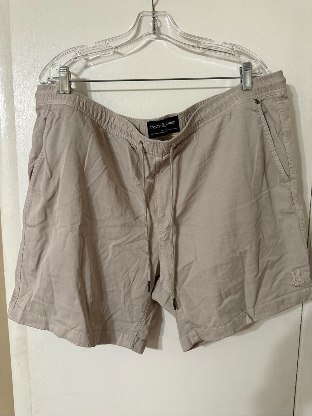 Psycho Bunny Men's Light Beige Drawstring Athletic Shorts